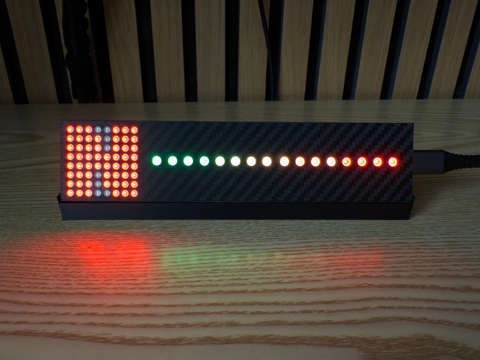 Gear Indicator + Shift Lights front view showing the LED gear-number display and 16-LED rev/shift strip