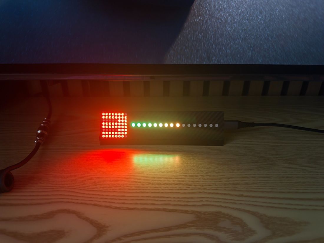 Close-up of the sim racing gear indicator LED-matrix display